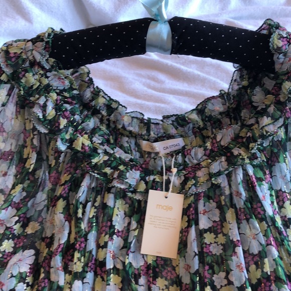 Maje Off Shoulder Floral Silk Blouse Size 1 - Picture 10 of 12